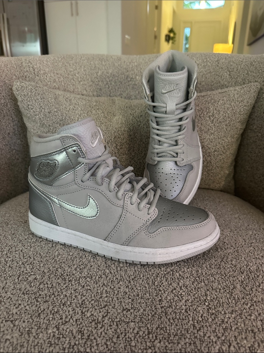 Nike Air Jordan 1 High Metallic Silver and Light Gray